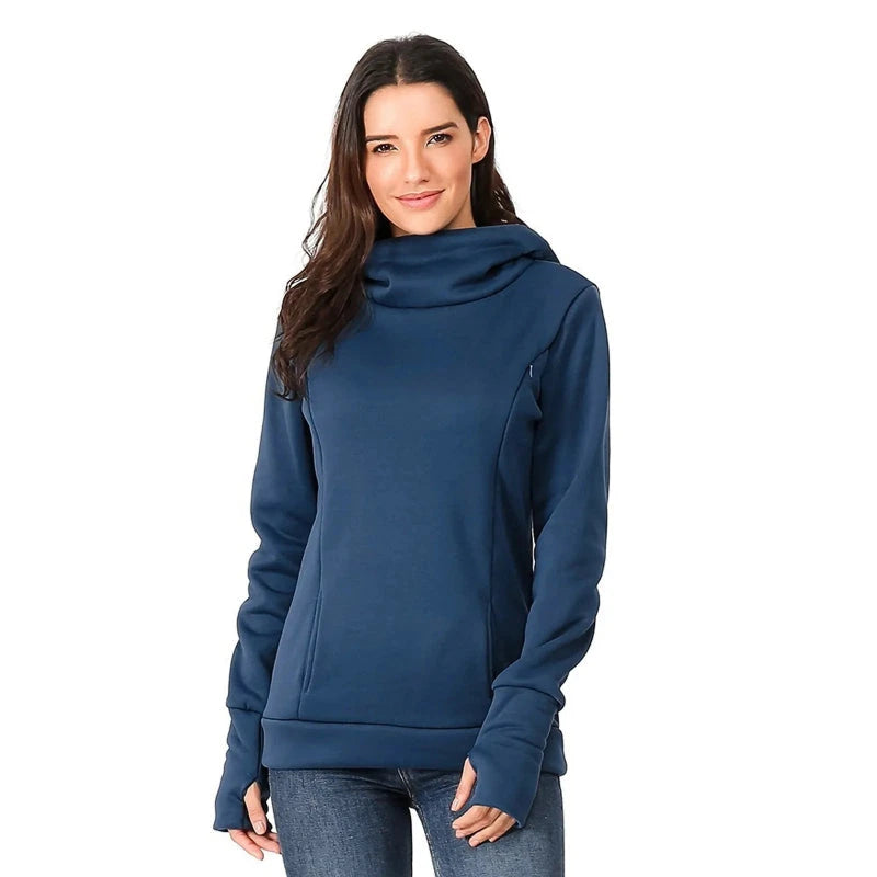 Blusa de Maternidade com Capuz e Zíper para Amamentação Blusa de Amamentação 04 Kabannas Azul PP 