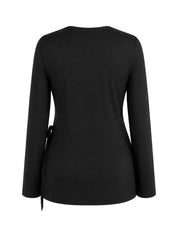 Blusa Gestante e Amamentação Transpassada Manga Longa com Amarração - Preto
