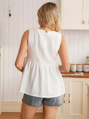 Blusa Gestante Regata Bata de Algodão com Barra Evasê - Branco
