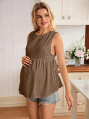 Blusa gestante regata marrom de algodão
