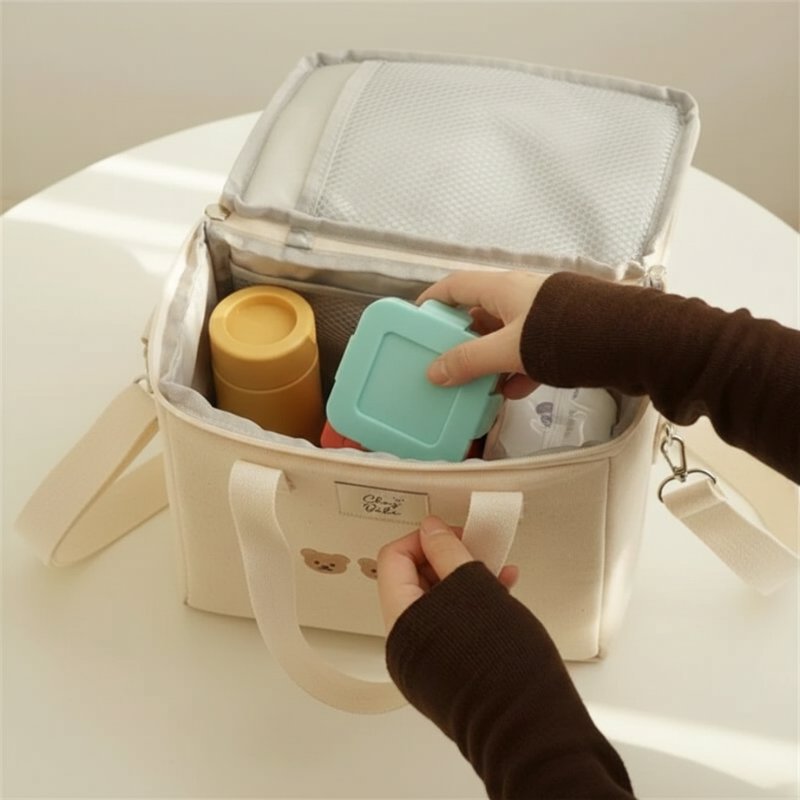 Bolsa Térmica Multifuncional para Mamães com Bordado de Ursinho Bolsa de Fraldas 02 Kabannas 