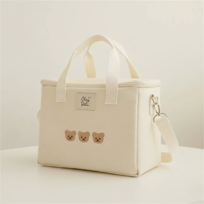 Bolsa Térmica Multifuncional para Mamães com Bordado de Ursinho Bolsa de Fraldas 02 Kabannas Bege 
