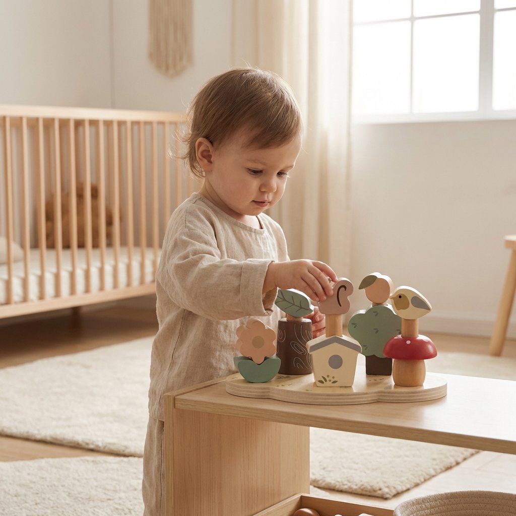 Brinquedo Montessori de Madeira Encaixe e Equilíbrio Jardim Educativo Brinquedos de Madeira 15 Kabannas 