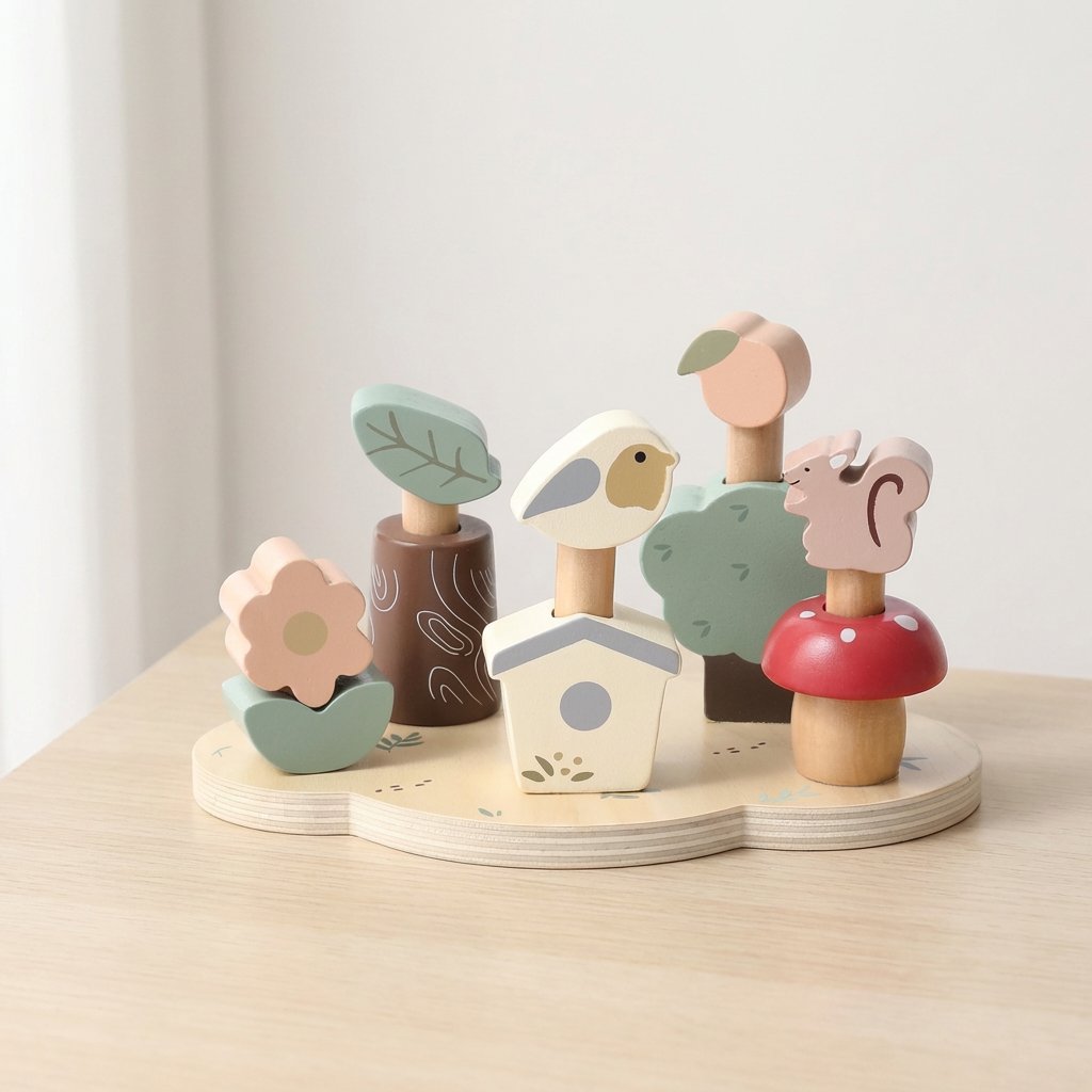 Brinquedo Montessori de Madeira Encaixe e Equilíbrio Jardim Educativo Brinquedos de Madeira 15 Kabannas 