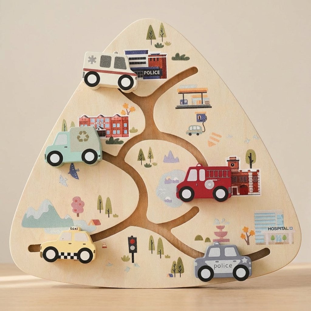 Brinquedo Montessori de Madeira Pista de Carros Educativo Infantil Brinquedos de Madeira 16 Kabannas 