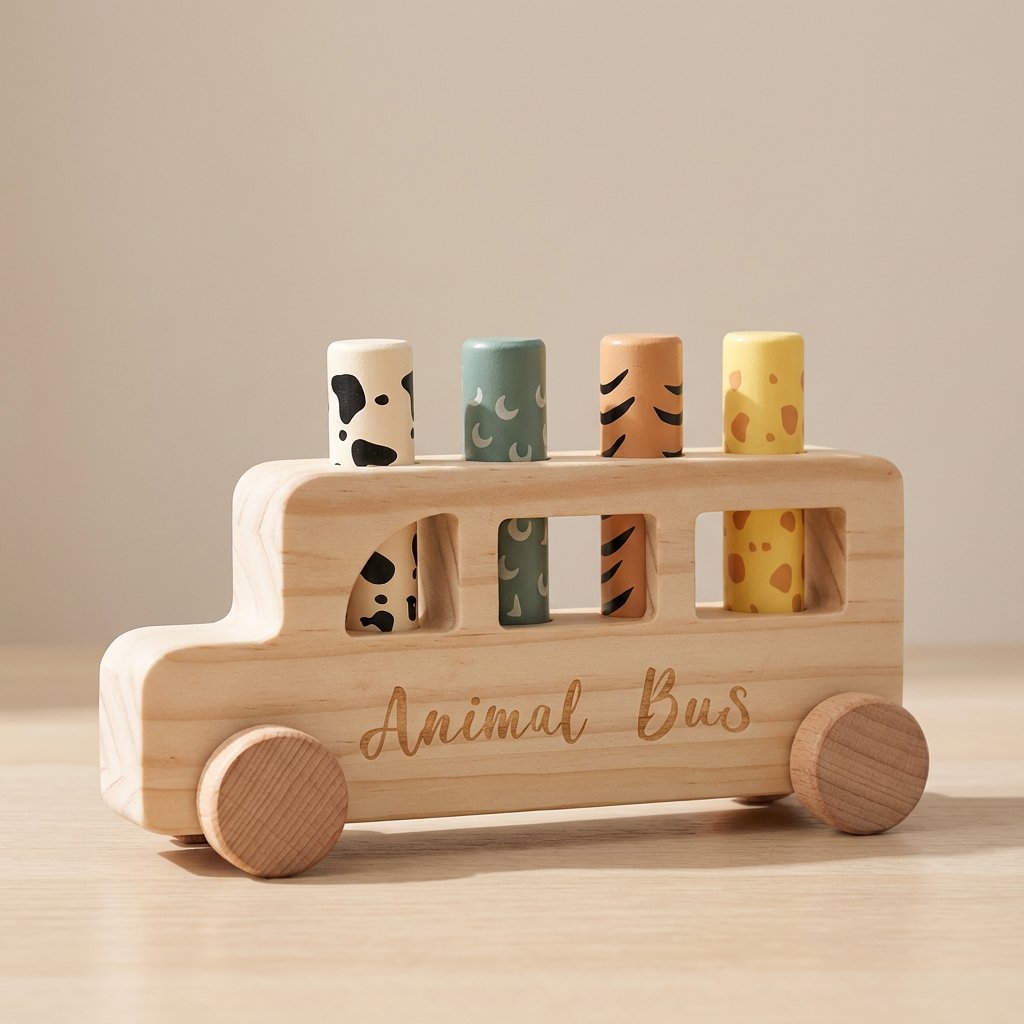Brinquedo Montessori Ônibus Animal Pop-Up de Madeira Educativo Brinquedos de Madeira 14 Kabannas 
