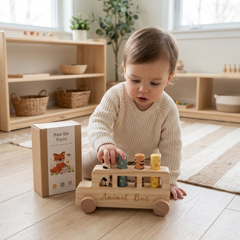 Brinquedo Montessori Ônibus Animal Pop-Up de Madeira Educativo Brinquedos de Madeira 14 Kabannas 