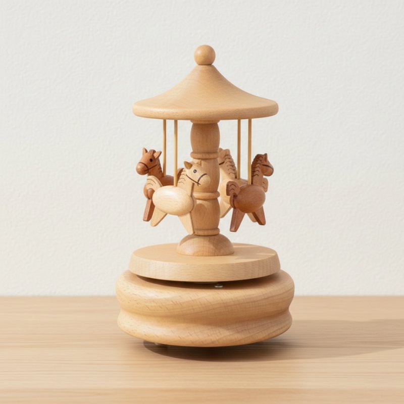 Caixa de Música Carrossel de Madeira Artesanal Caixa de Música 01 Kabannas 