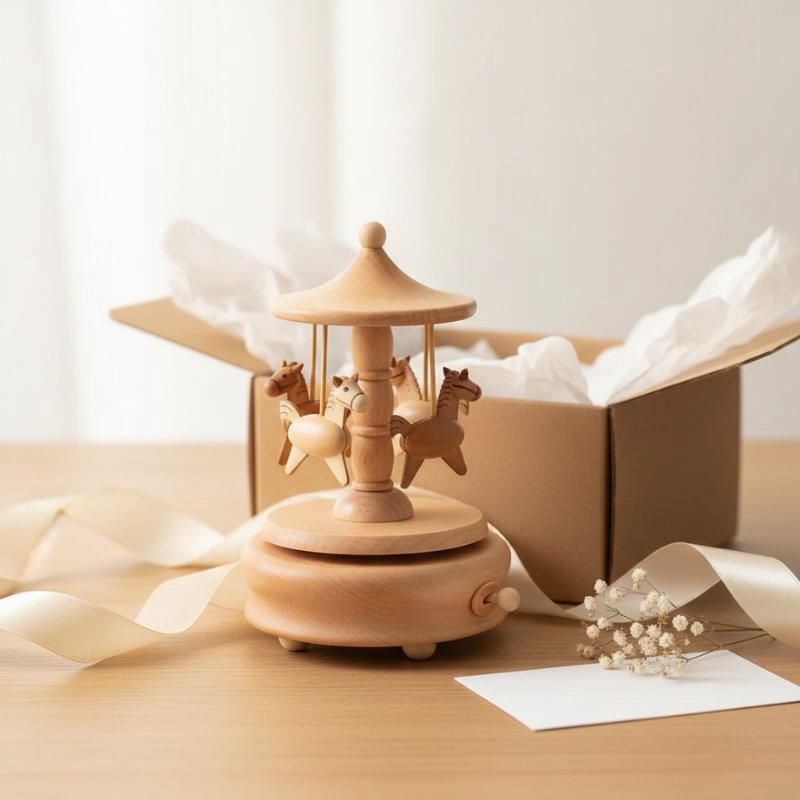 Caixa de Música Carrossel de Madeira Artesanal Caixa de Música 01 Kabannas 