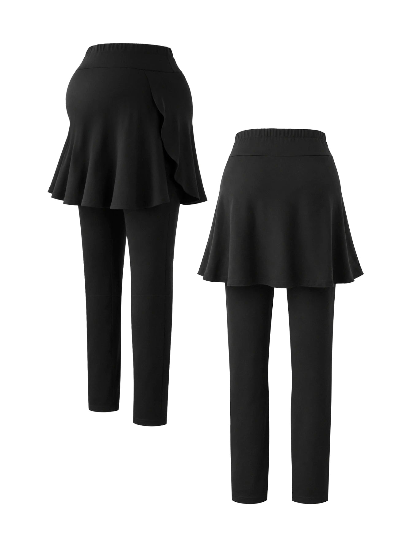 Calça Gestante 2 em 1 com Saia Sobreposta e Cós Alto - Preto