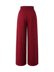 Calça Gestante Pantalona com Cós Franzido, Amarração e Bolsos - Vinho