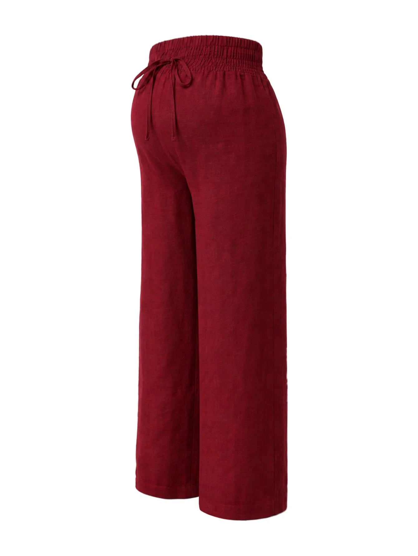 Calça Gestante Pantalona com Cós Franzido, Amarração e Bolsos - Vinho