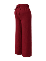 Calça Gestante Pantalona com Cós Franzido, Amarração e Bolsos - Vinho