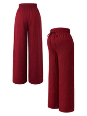 Calça Gestante Pantalona com Cós Franzido, Amarração e Bolsos - Vinho