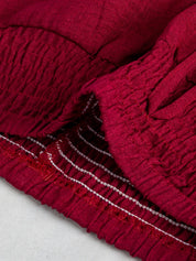 Calça Gestante Pantalona com Cós Franzido, Amarração e Bolsos - Vinho