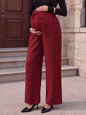 Calça Gestante Pantalona com Cós Franzido, Amarração e Bolsos - Vinho
