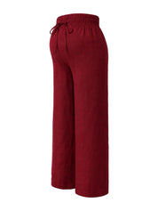 Calça Gestante Pantalona com Cós Franzido, Amarração e Bolsos - Vinho