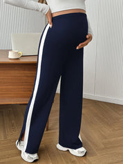 Calça Gestante Perna Reta com Faixa Lateral Contrastante e Cós Alto - Azul marinho