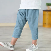 Calça Infantil de Linho Plissado - Estilo Harem Calça Infantil 01 Kabannas Azul claro 1 Ano 