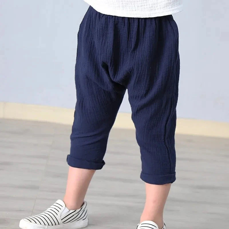 Calça Infantil de Linho Plissado - Estilo Harem Calça Infantil 01 Kabannas Azul marinho 1 Ano 