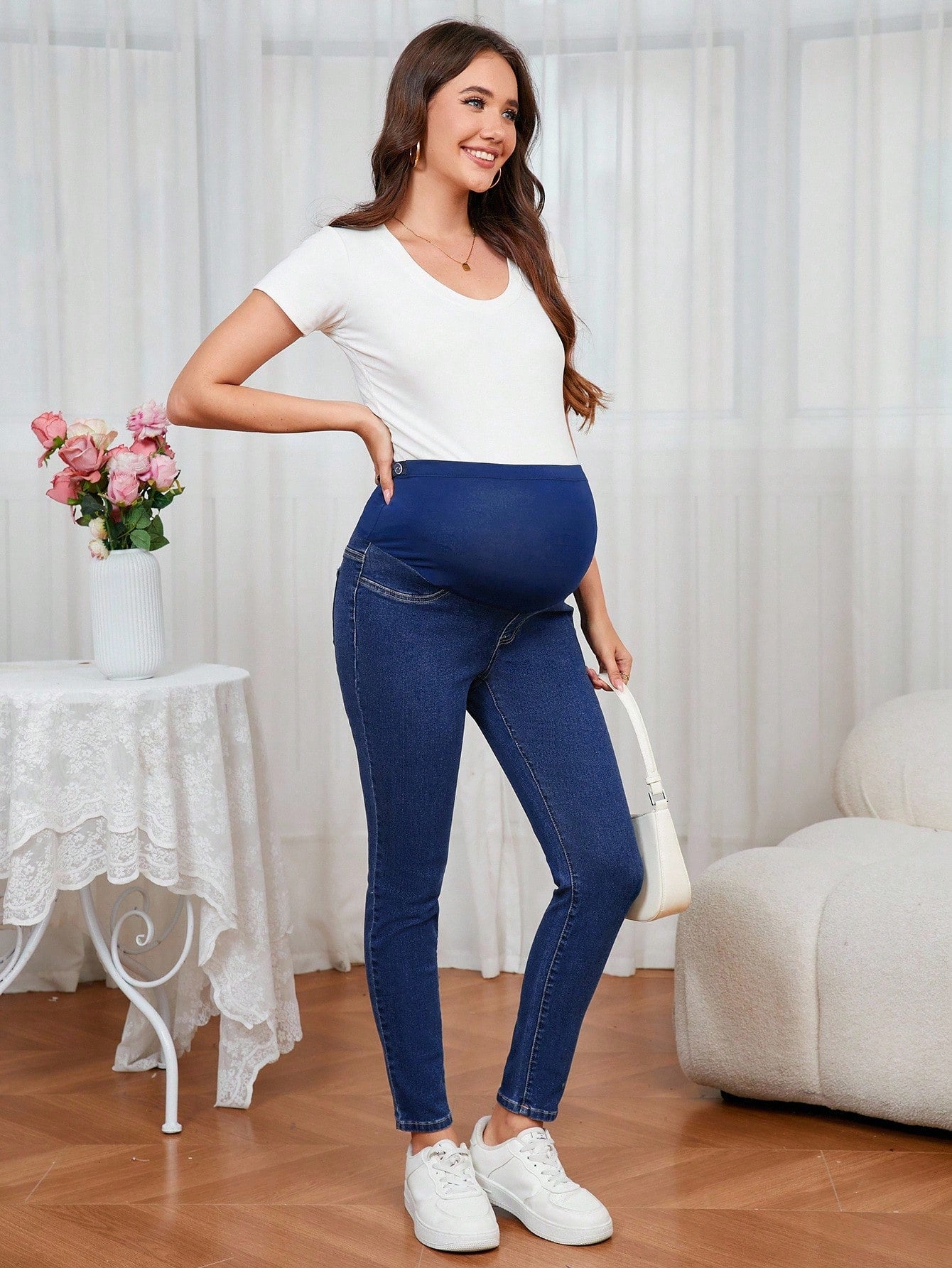 Calça Jeans Gestante Skinny Azul Escuro com Liocel e Modal - Azul escuro
