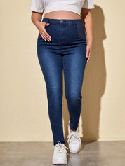 Calça Jeans Gestante Skinny com Cós Alto - Azul escuro