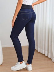 Calça Jeans Gestante Skinny Lavagem Escura com Faixa Alta Elástica - Azul escuro