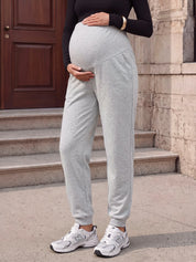Calça Jogger Gestante de Moletom Cós Alto com Bolsos - Cinza