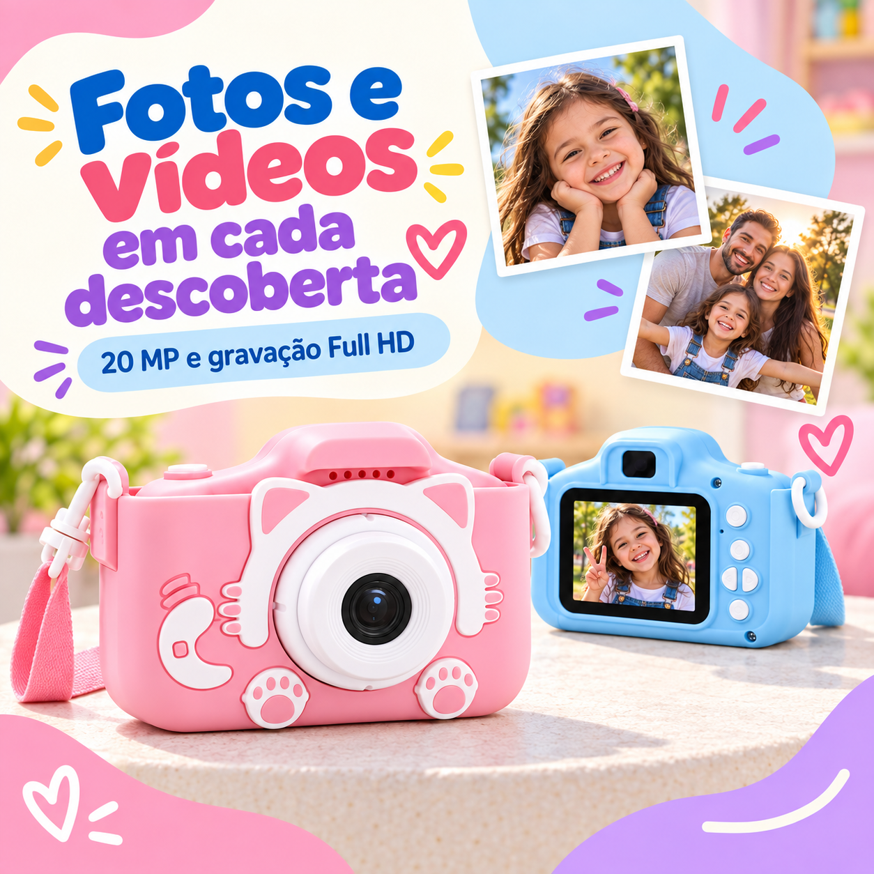 Câmera infantil 20 MP e vídeo Full HD