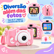 Câmera infantil com tela de 2 polegadas, jogos e memória expansível