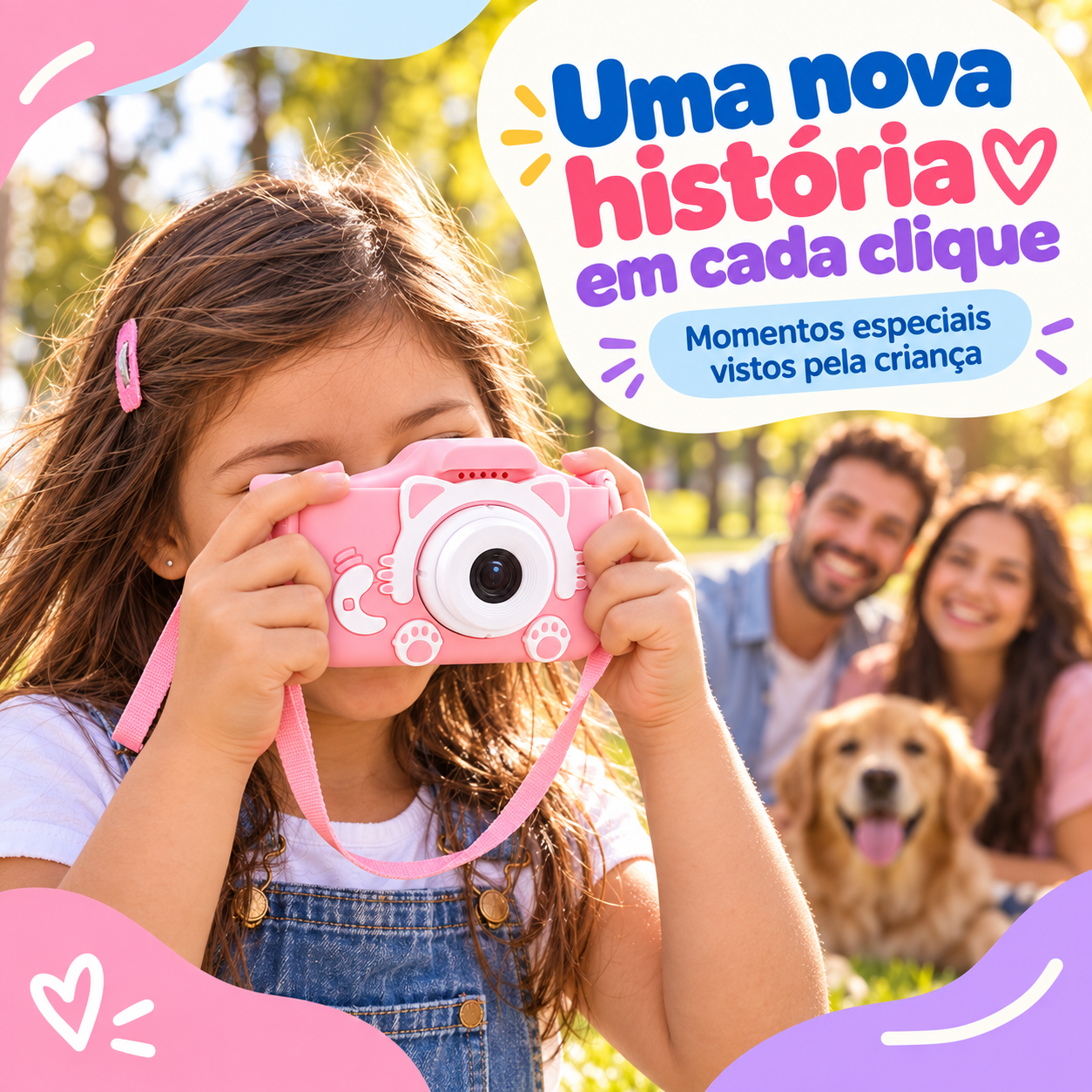 Criança usando câmera digital infantil Gatinho rosa