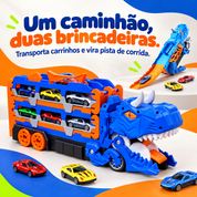 Caminhão dinossauro azul 2 em 1 com pista