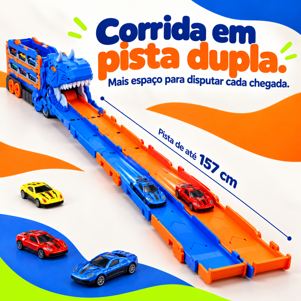 Pista dupla de corrida do caminhão dinossauro