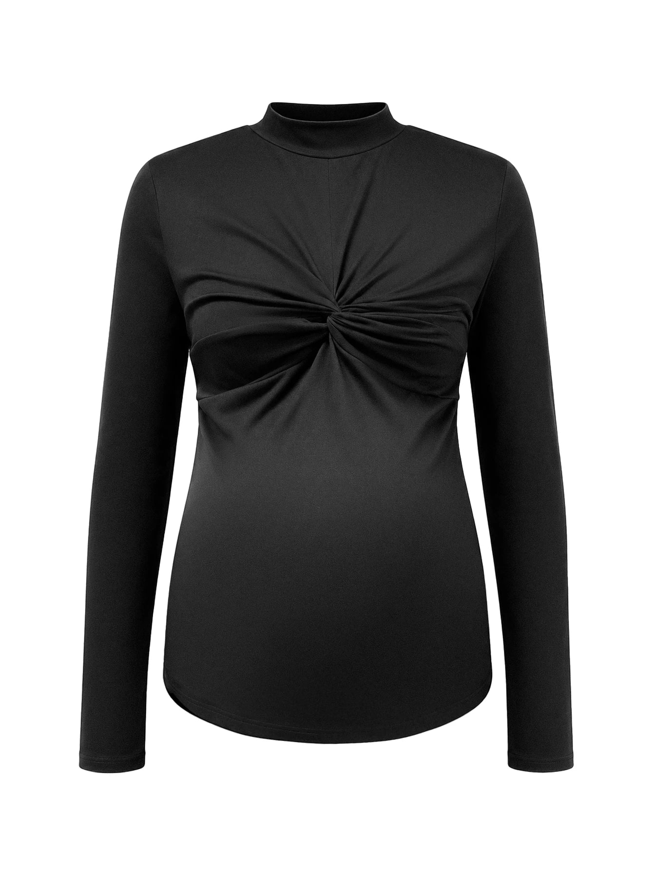 Camiseta Gestante Manga Longa Gola Alta com Torção Frontal - Preto