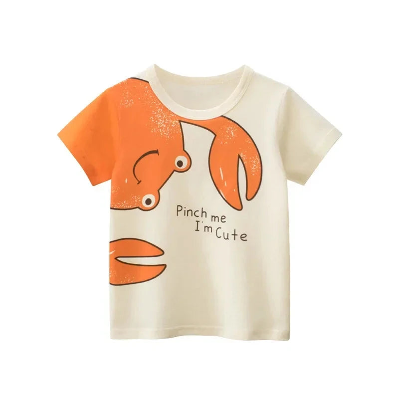 Camiseta Infantil Estampada de Algodão Camiseta Infantil 01 Kabannas Caranguejo fofo 1-2 Anos 