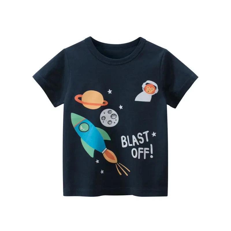 Camiseta Infantil Estampada de Algodão Camiseta Infantil 01 Kabannas Foguete espacial 1-2 Anos 