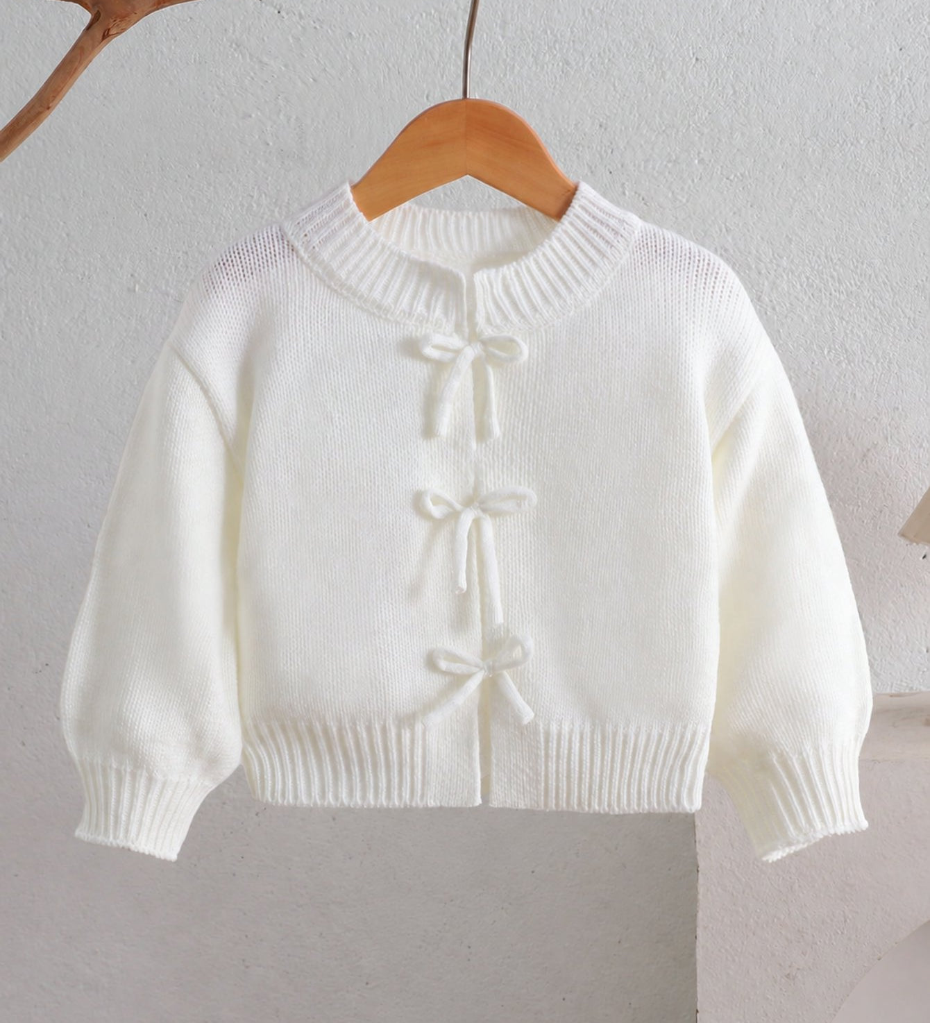 Cardigan Bebê Menina Tricô com Laços 004 Cardigan Menina 01 Kabannas Branco 3-6 Meses 