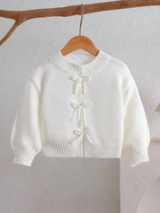 Cardigan Bebê Menina Tricô com Laços 004 Cardigan Menina 01 Kabannas Branco 3-6 Meses 