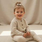 Cardigan de Algodão Vintage para Bebês Moda Vintage Infantil 02 Kabannas Bege 3-6 Meses 