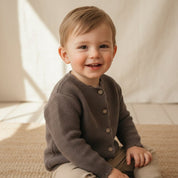 Cardigan de Algodão Vintage para Bebês Moda Vintage Infantil 02 Kabannas Café 3-6 Meses 