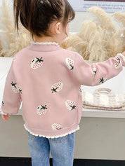 Cardigan Infantil Feminino Tricô Estampa Morango Babado Cardigan Infantil 01 Kabannas 