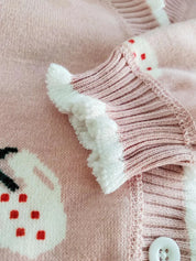 Cardigan Infantil Feminino Tricô Estampa Morango Babado Cardigan Infantil 01 Kabannas 