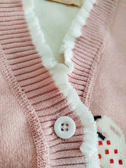 Cardigan Infantil Feminino Tricô Estampa Morango Babado Cardigan Infantil 01 Kabannas 