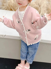 Cardigan Infantil Feminino Tricô Estampa Morango Babado Cardigan Infantil 01 Kabannas 