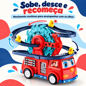 Pista automática do carrinho bombeiro com três patinhos
