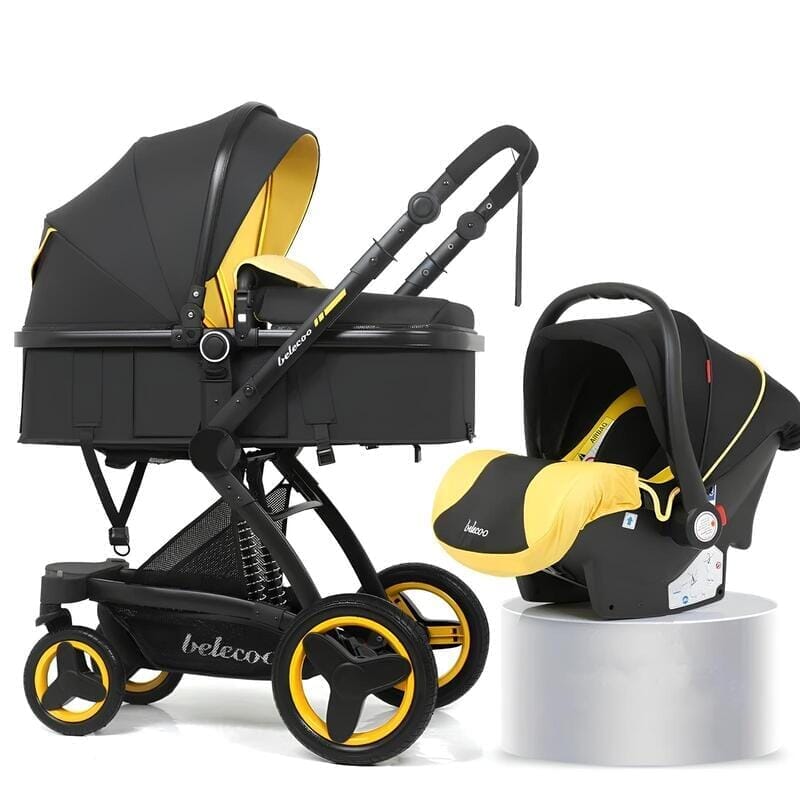 Carrinho de Bebê 3 em 1 Elegance - Belecoo Kabannas Carrinho de Bebê - Preto e Amarelo: Oxford 