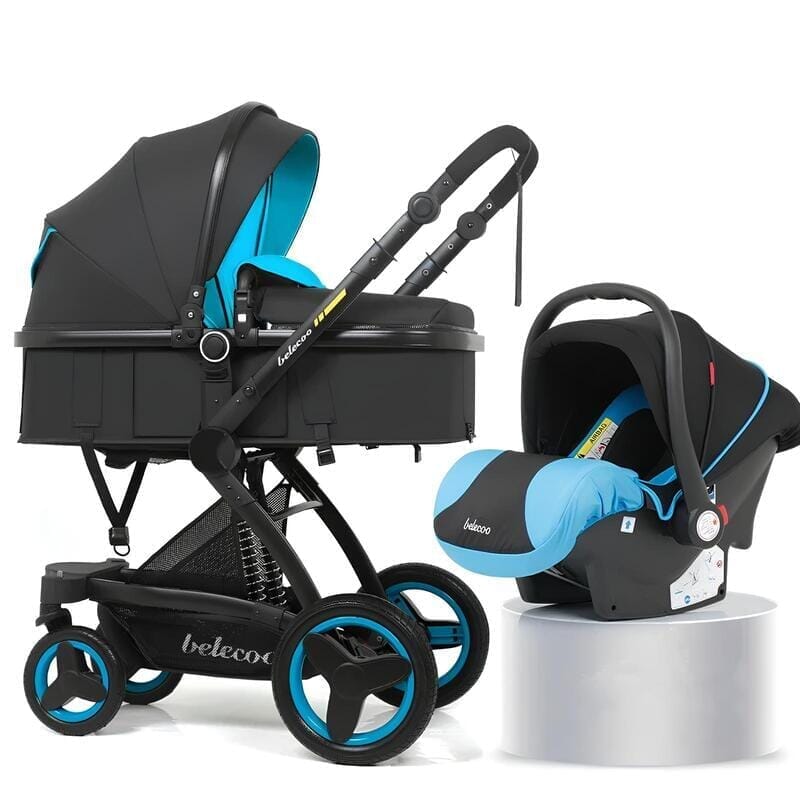 Carrinho de Bebê 3 em 1 Elegance - Belecoo Kabannas Carrinho de Bebê - Preto e Azul: Oxford 