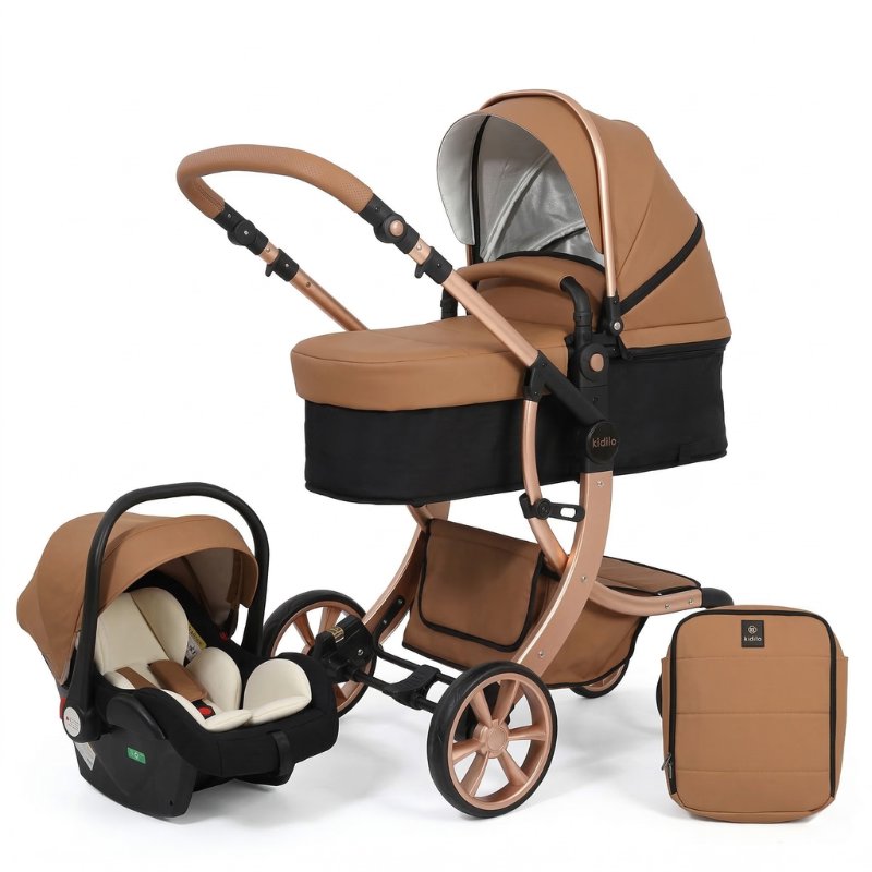 Carrinho de Bebê Kidilo 3 em 1 609C Carrinho de Bebê 200 Kabannas Caramelo 