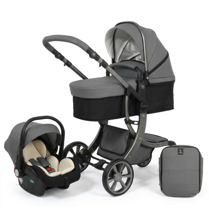Carrinho de Bebê Kidilo 3 em 1 609C Carrinho de Bebê 200 Kabannas Cinza 