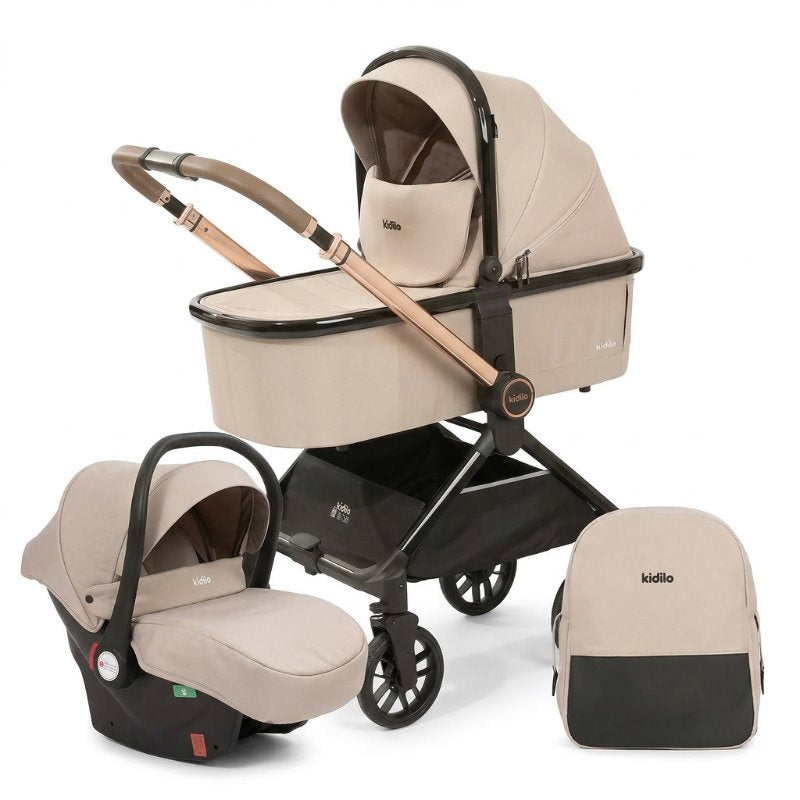 Carrinho de Bebê Kidilo D900 3 em 1 Carrinho de Bebê 300 Kabannas Bege 